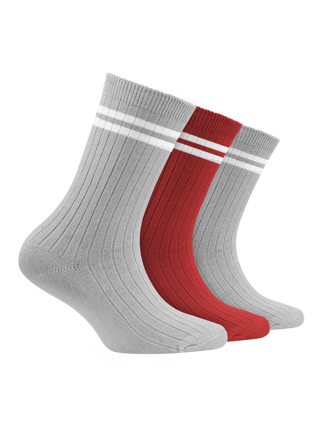 

FOOTPRINT 3 Pairs Infant Kids Patterned Ankle-Length Organic Cotton Socks, Grey