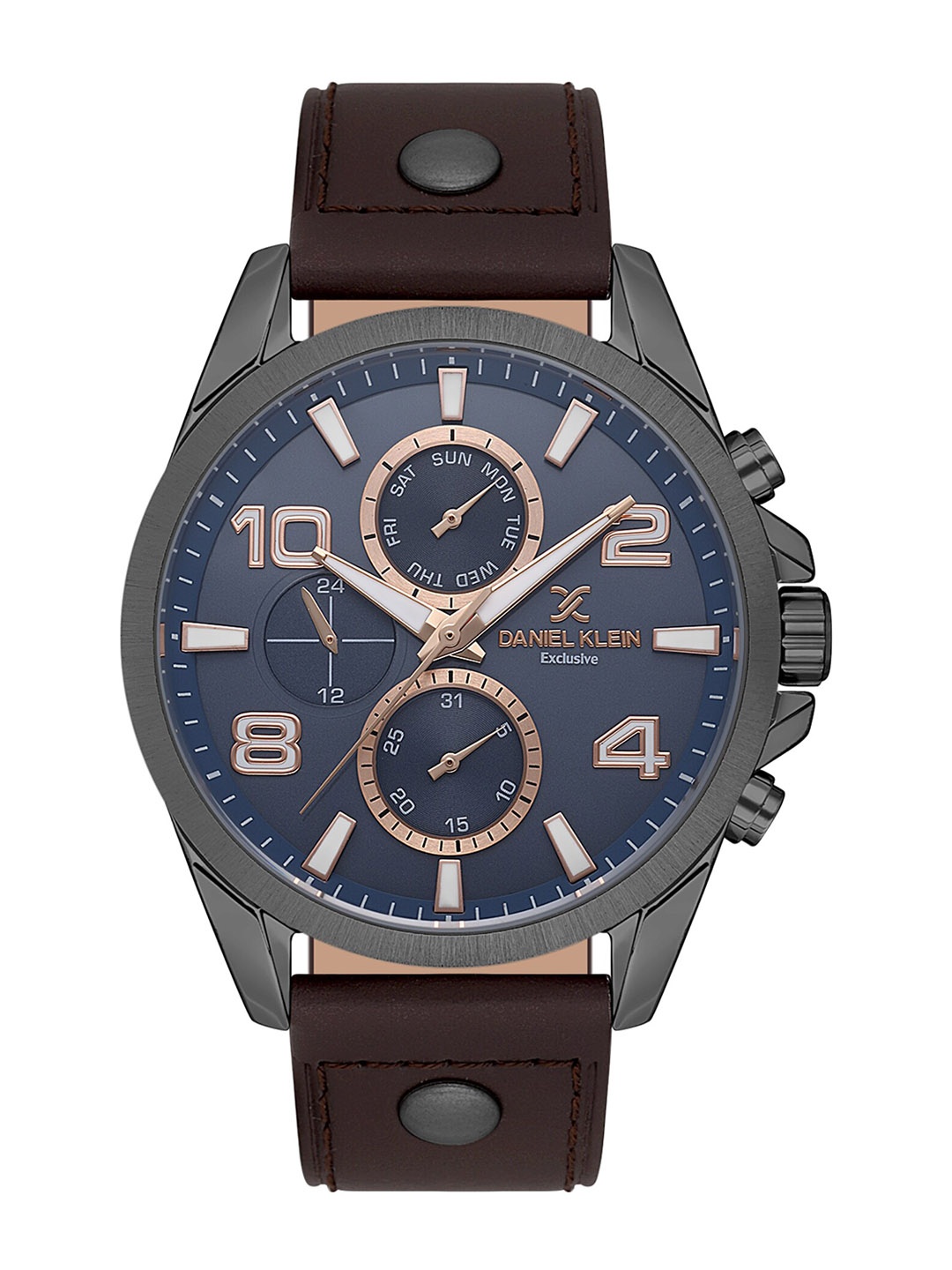 

Daniel Klein Men Textured Dial & Leather Straps Multi Function Analogue Watch DK.1.13640-4, Blue