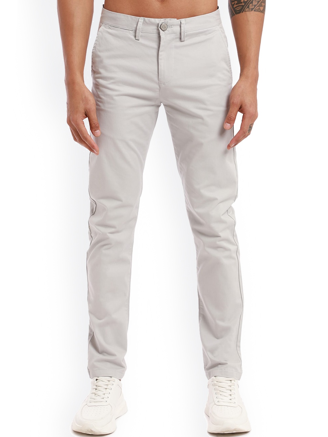 

Banana Club Men Mid-Rise Cotton Slim Fit Chinos Trousers, Grey