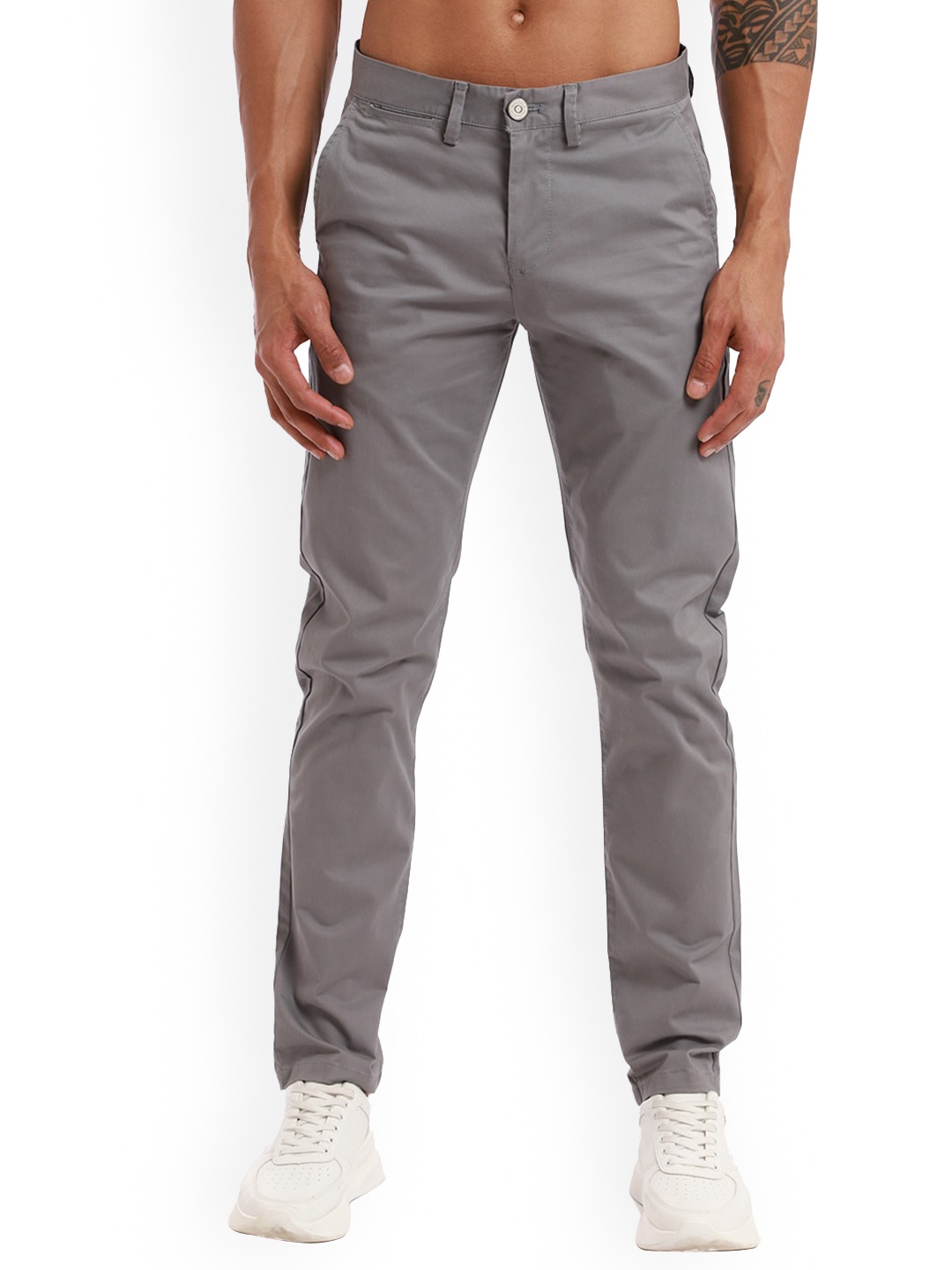 

Banana Club Men Mid-Rise Slim Fit Cotton Chinos Trousers, Grey