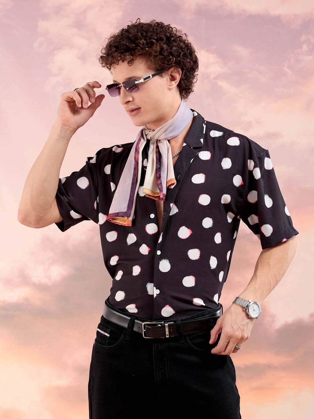 

The Indian Garage Co Men Relaxed Fit Abstract Print Textuted Resortwear Shirt, Black