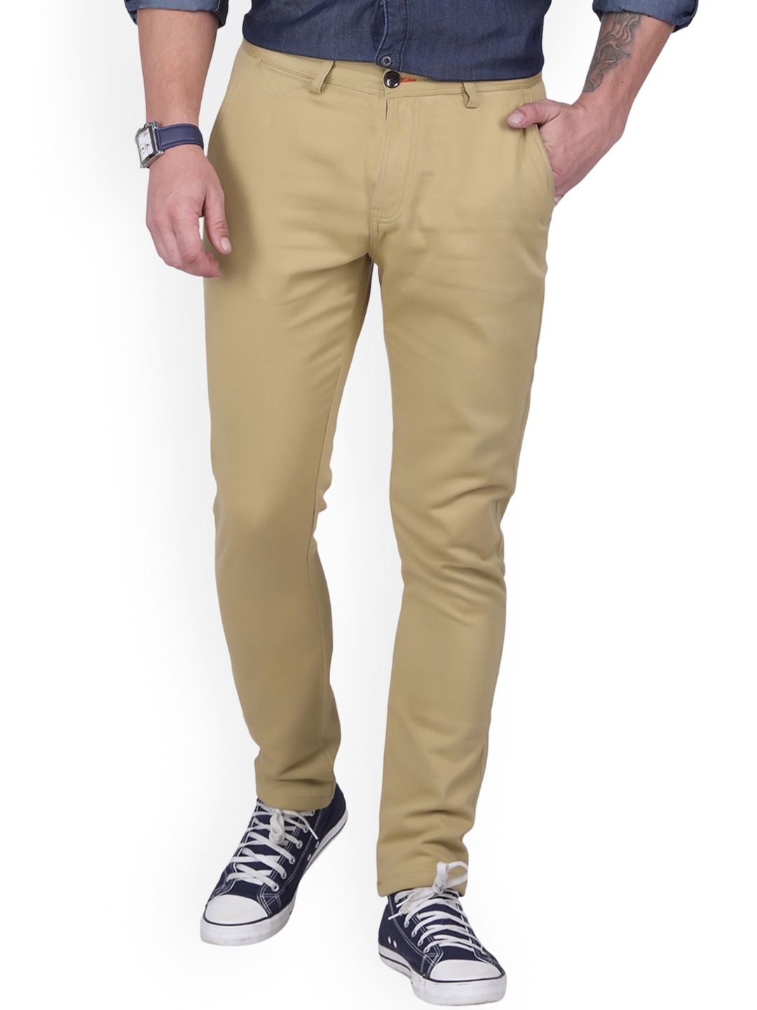 

USMC Men Comfort Slim Fit Easy Wash Cotton Chinos Trousers, Olive