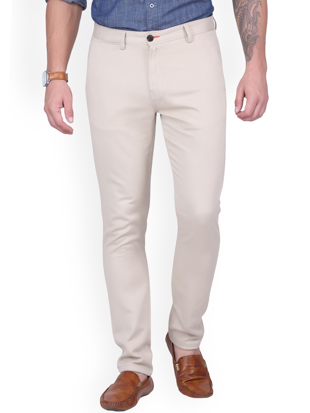 

USMC Men Comfort Slim Fit Easy Wash Cotton Chinos Trousers, Cream