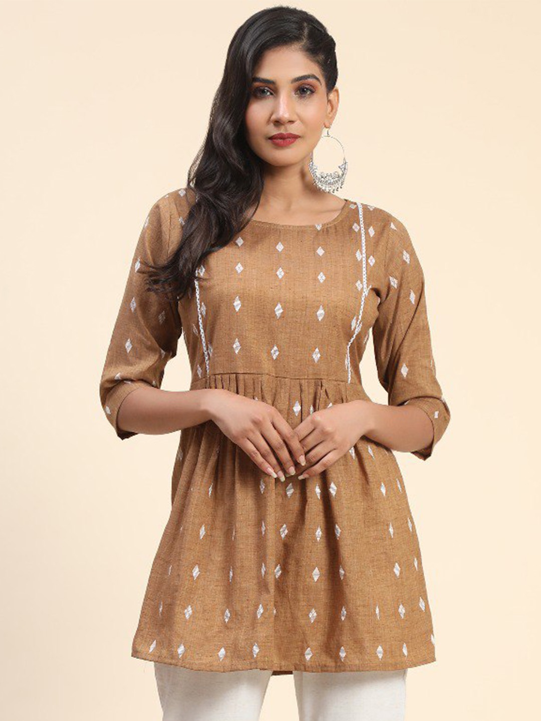 

BAESD Woven Design Cotton Tunic, Brown