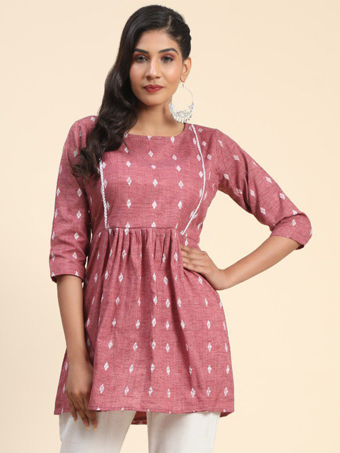 

BAESD Woven Design Cotton Tunic, Pink