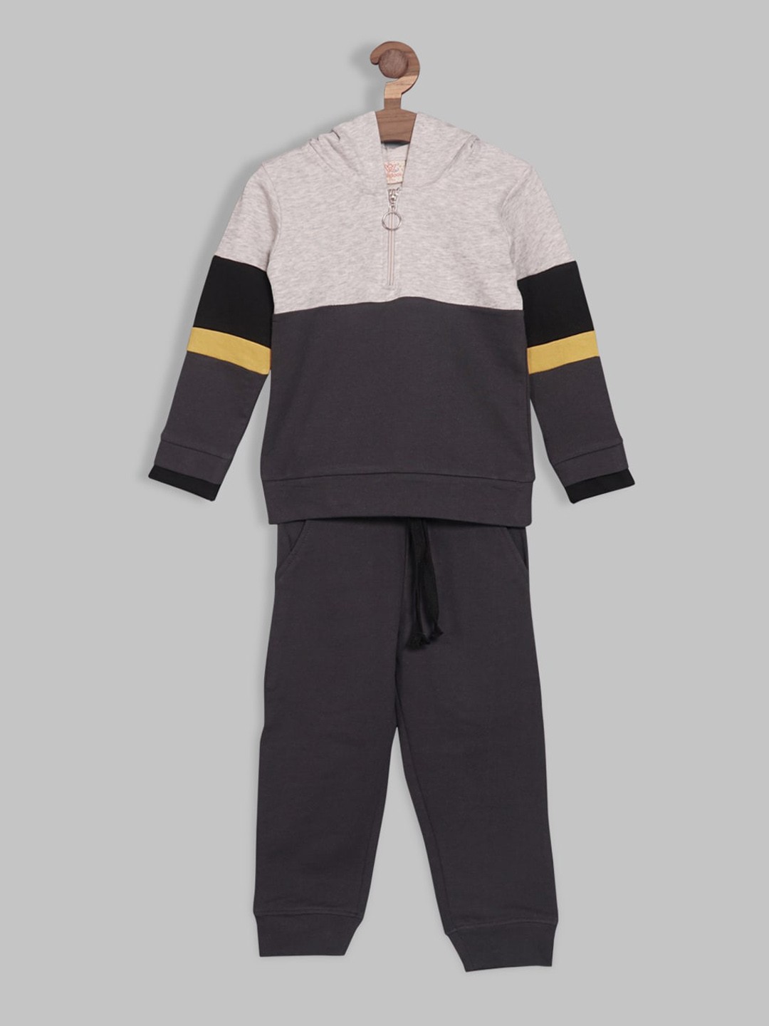 

BAESD Boys Colourblocked Cotton Hooded & Joggers, Grey