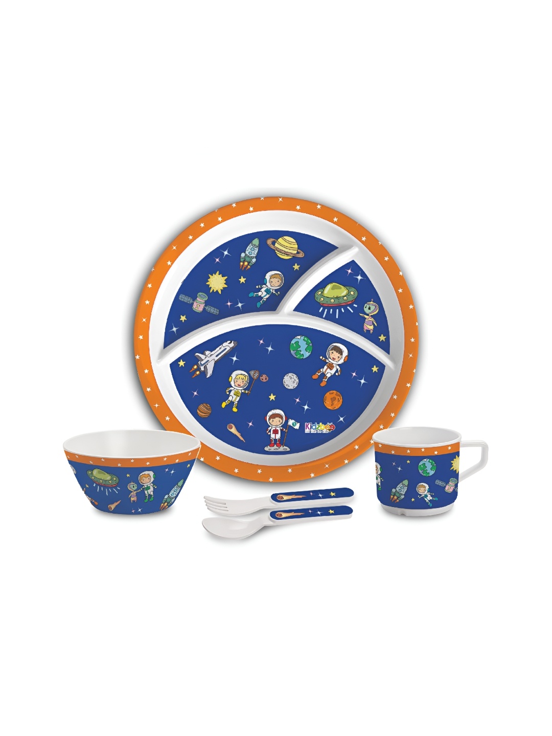 

Cello Kidzbee Set of 5 BPA Free Cosmic Explorer Trioplate Melamine Meal Set, Navy blue