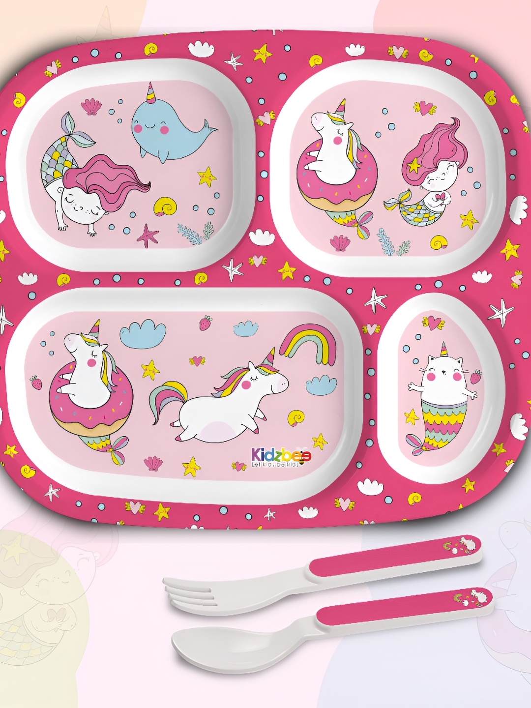 

Cello Kidzbee Set of 3 BPA Free Quadmeal Pink Parade Melamine Dinner Set