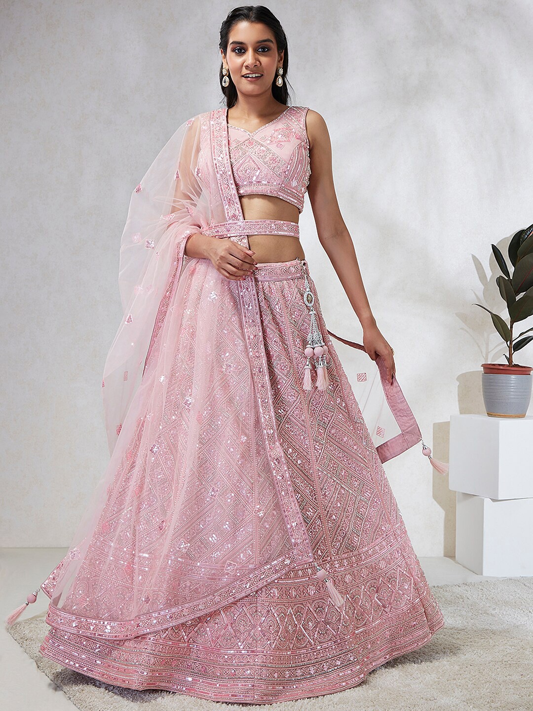 

panchhi Embroidered Semi-Stitched Lehenga & Unstitched Blouse With Dupatta, Pink