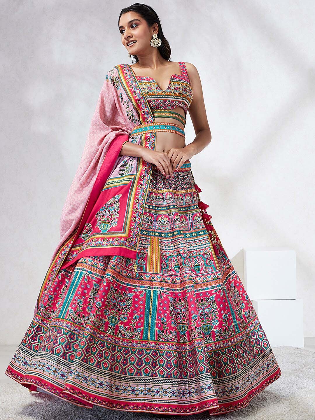 

panchhi Embroidered Semi-Stitched Lehenga & Unstitched Blouse With Dupatta, Pink