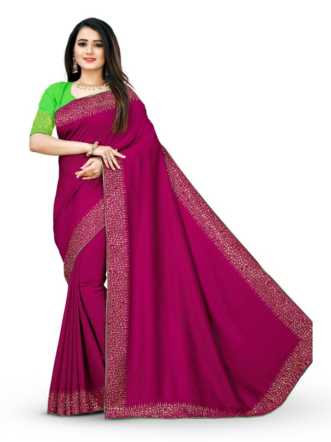 

PUNYATHA CREATION Beads and Stones Embellished Saree, Maroon