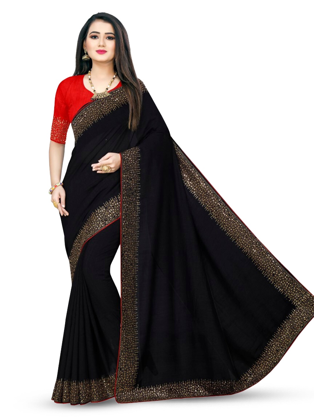 

PUNYATHA CREATION Beads and Stones Saree, Black