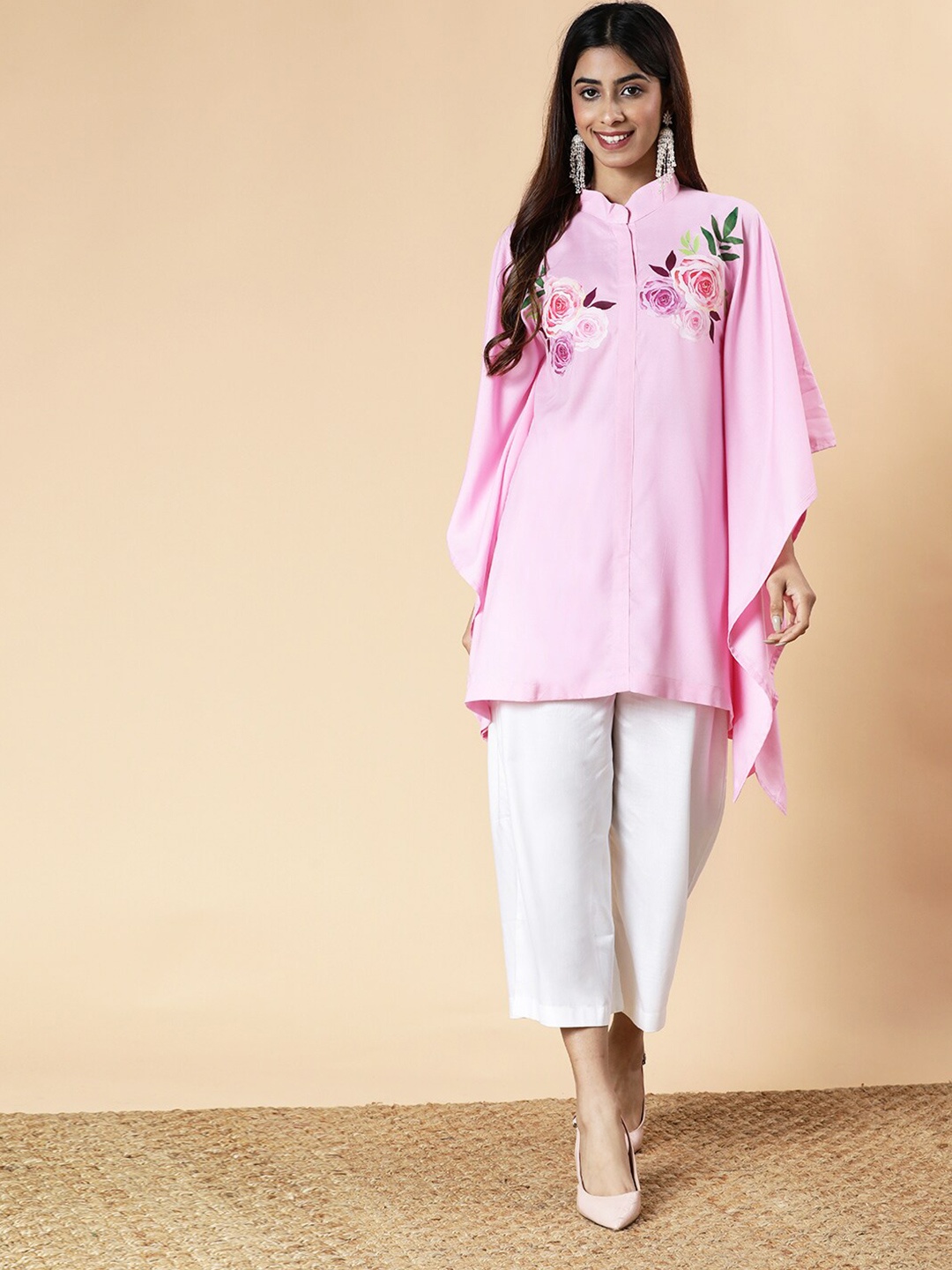 

LetsDressUp Floral Printed Kaftan Kurti, Pink