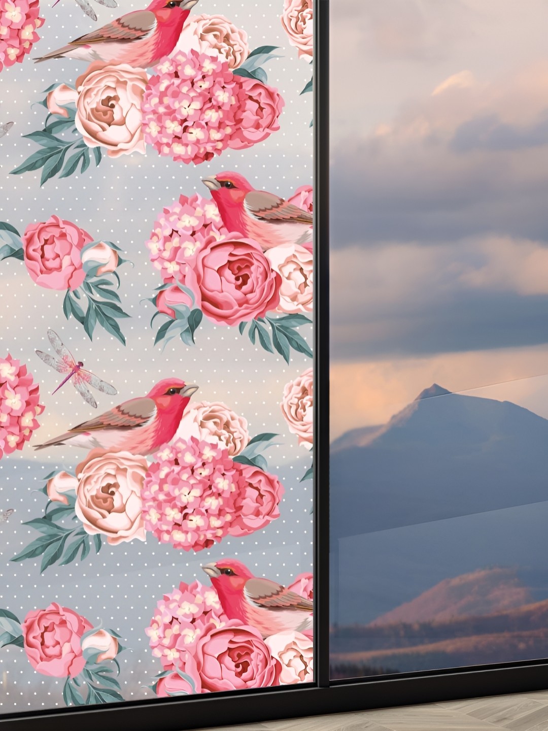 

CVANU Pink & Teal Green Floral Printed Self Adhesive Window Film Sticker
