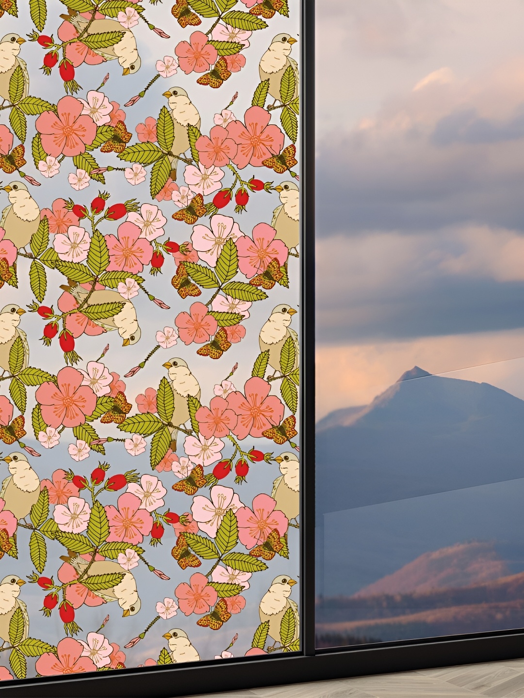 

CVANU Pink & Green Floral and Botanical Printed Self-Adhesive Window Film Sticker