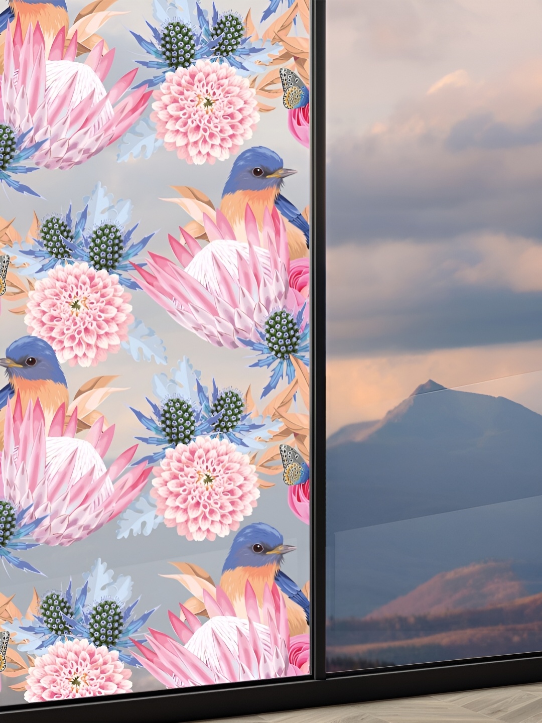 

CVANU Transparent & Pink Printed Self-Adhesive Waterproof Window Film