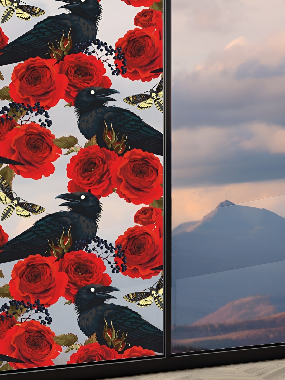 

CVANU Red & Navy Blue Floral and Botanical Printed Self-Adhesive Window Film Sticker