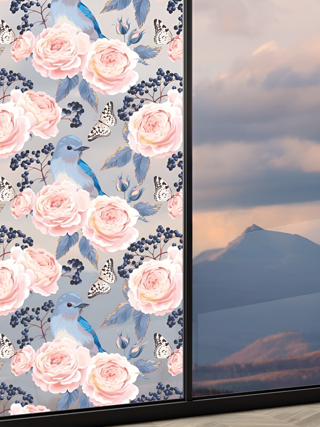 

CVANU Pink & Blue Floral and Botanical Printed Self-Adhesive Window Film Sticker