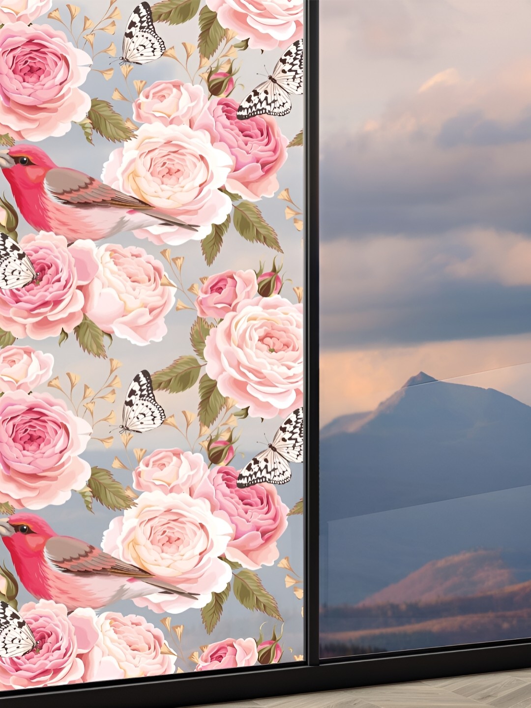 

CVANU Pink & Green Floral Printed Self Adhesive Window Sticker