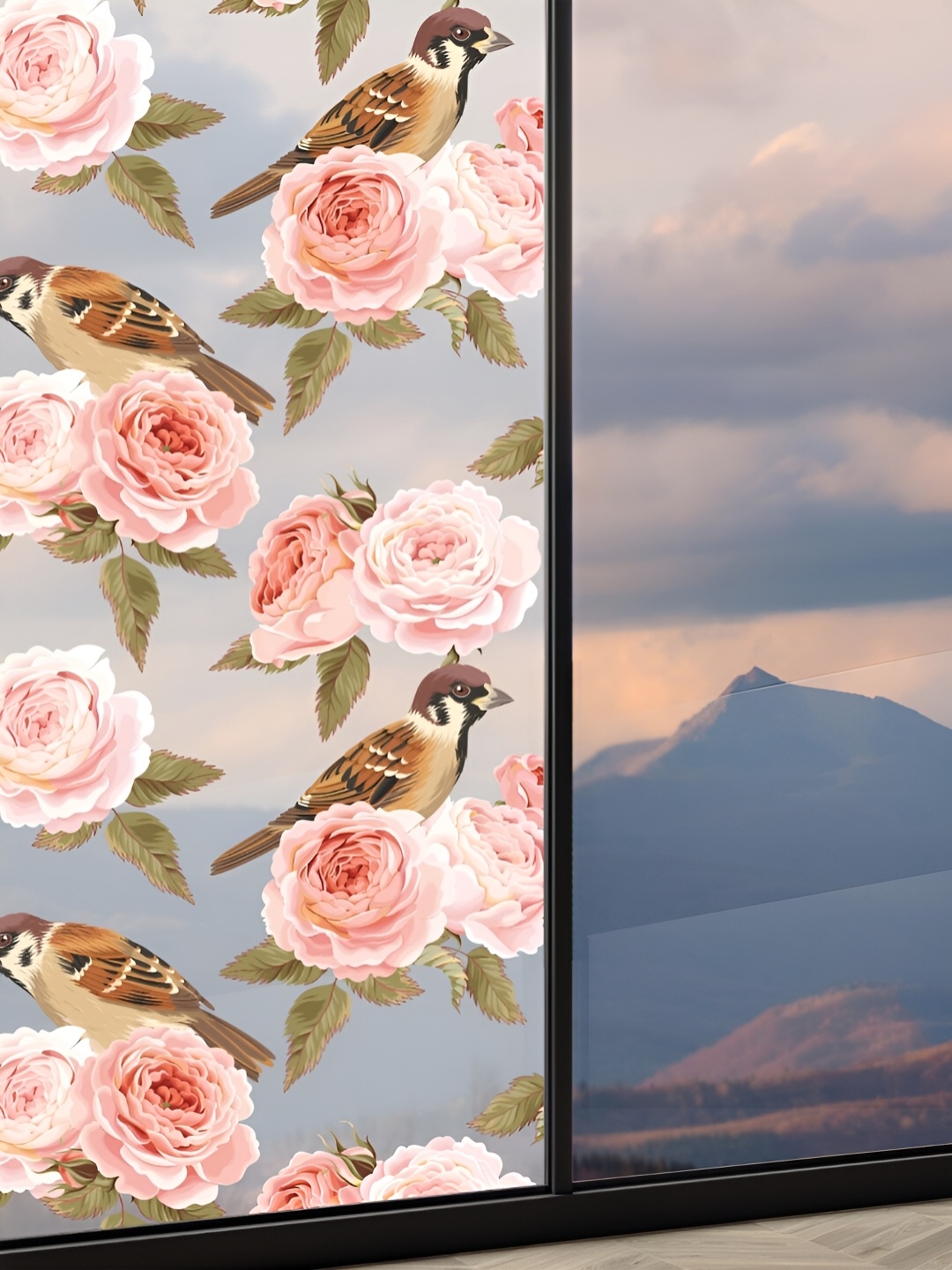 

CVANU Transparent & Pink Floral and Botanical Printed Self-Adhesive Window Film