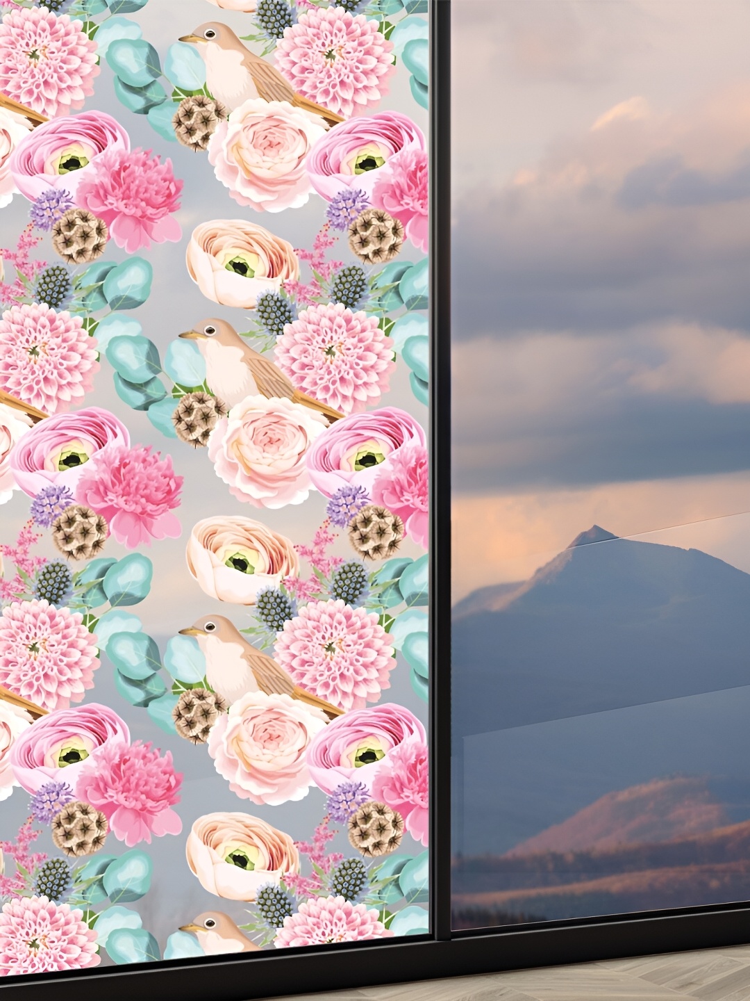 

CVANU Pink & Turquoise Blue Floral and Botanical Printed Self-Adhesive Window Film Sticker