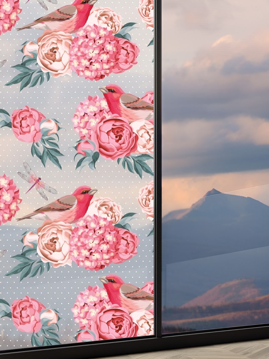 

CVANU Transparent & Pink Floral and Botanical Printed Self-Adhesive Window Film