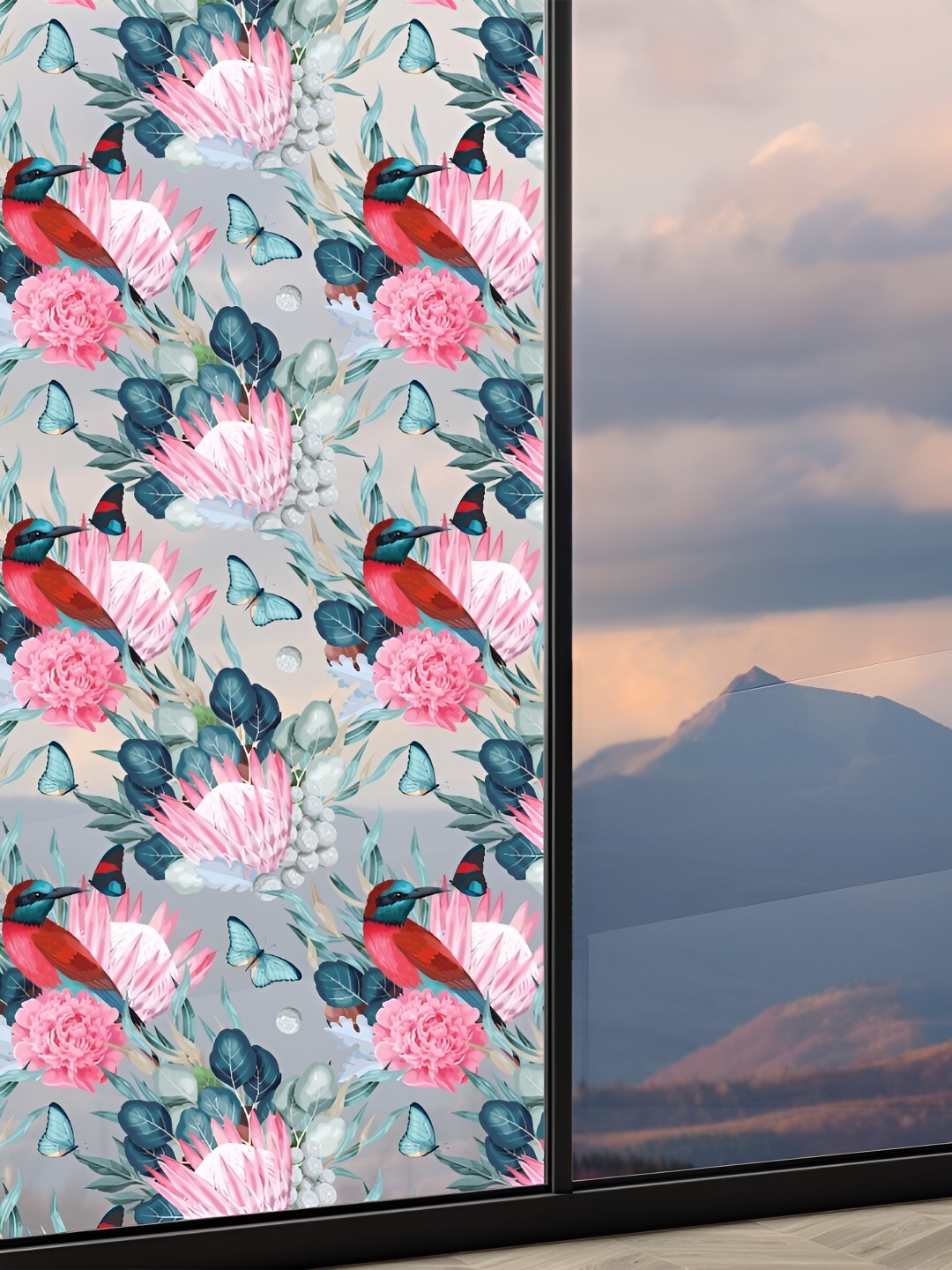 

CVANU Transparent & Pink Floral Printed Self-Adhesive Waterproof Window Film Wall Sticker