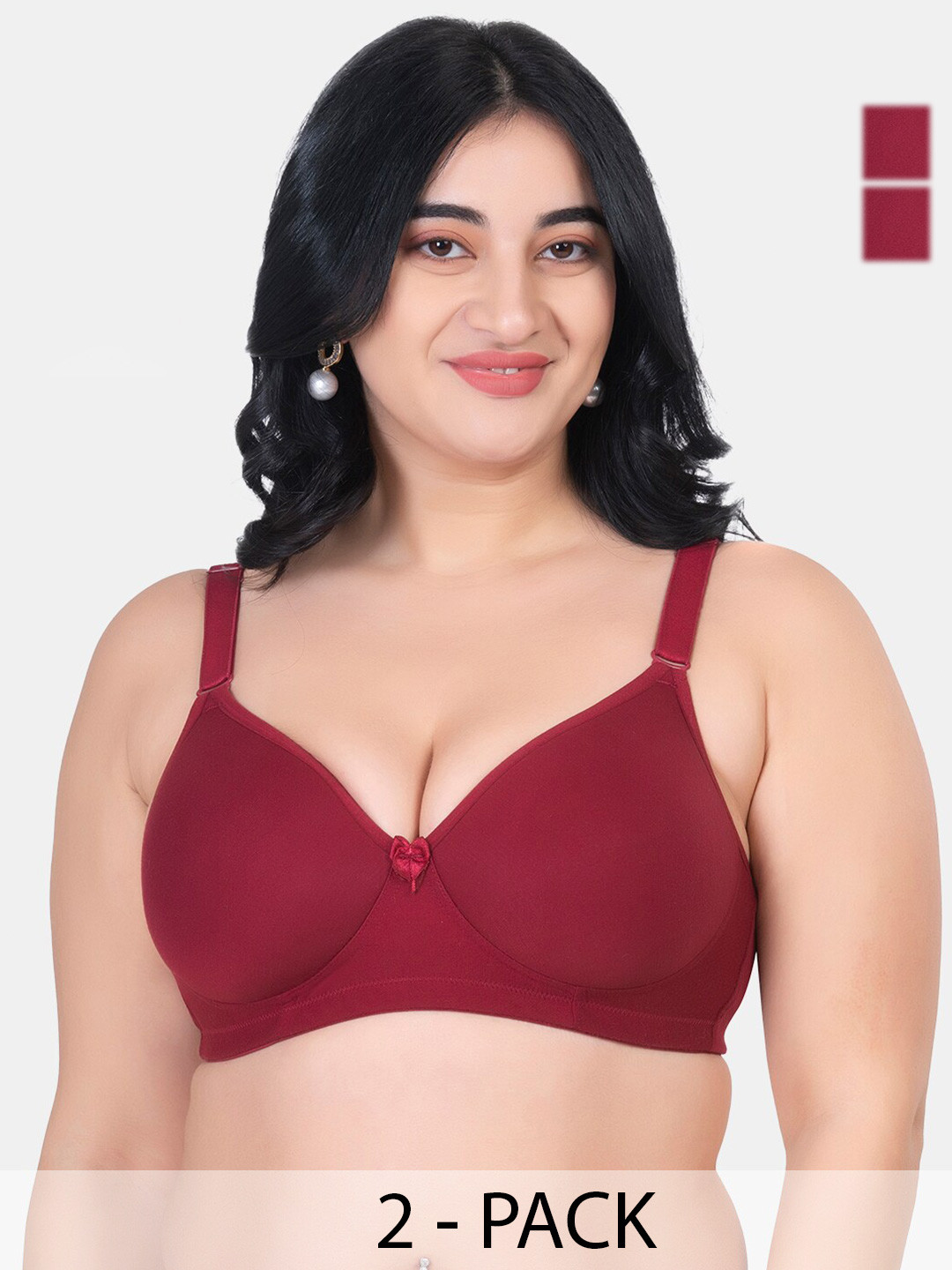 

KOMLI Plus Size Pack Of 2 Full Coverage Cotton Everyday Bras With All Day Comfort, Maroon
