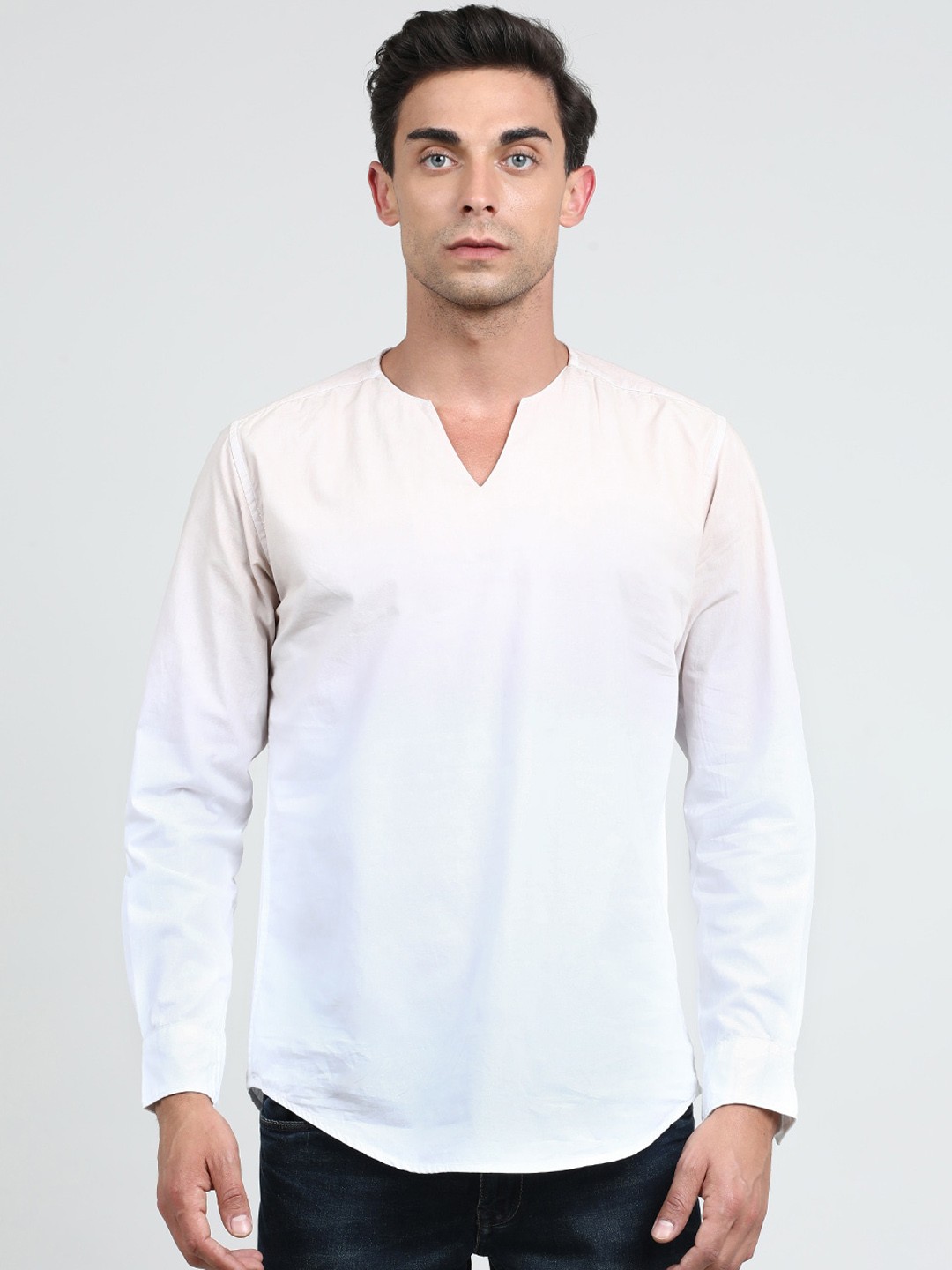 

Bene Kleed Men Slim Fit Light Brown Ombre Kurta, White