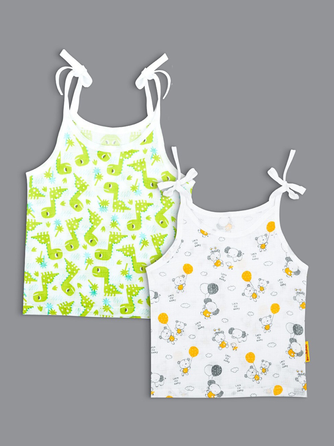 

Born Babies Infants Pack Of 2 Printed Sleeveless Organic Cotton Jhablas, White