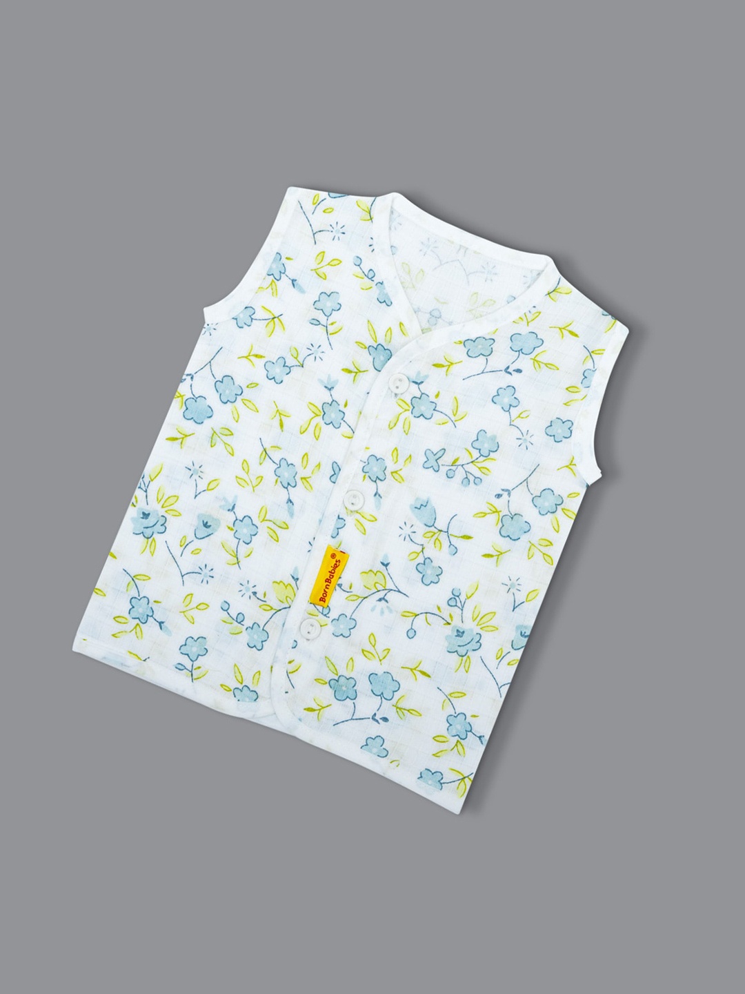 

Born Babies Infants Printed Sleeveless Organic Cotton Jhabla, Blue