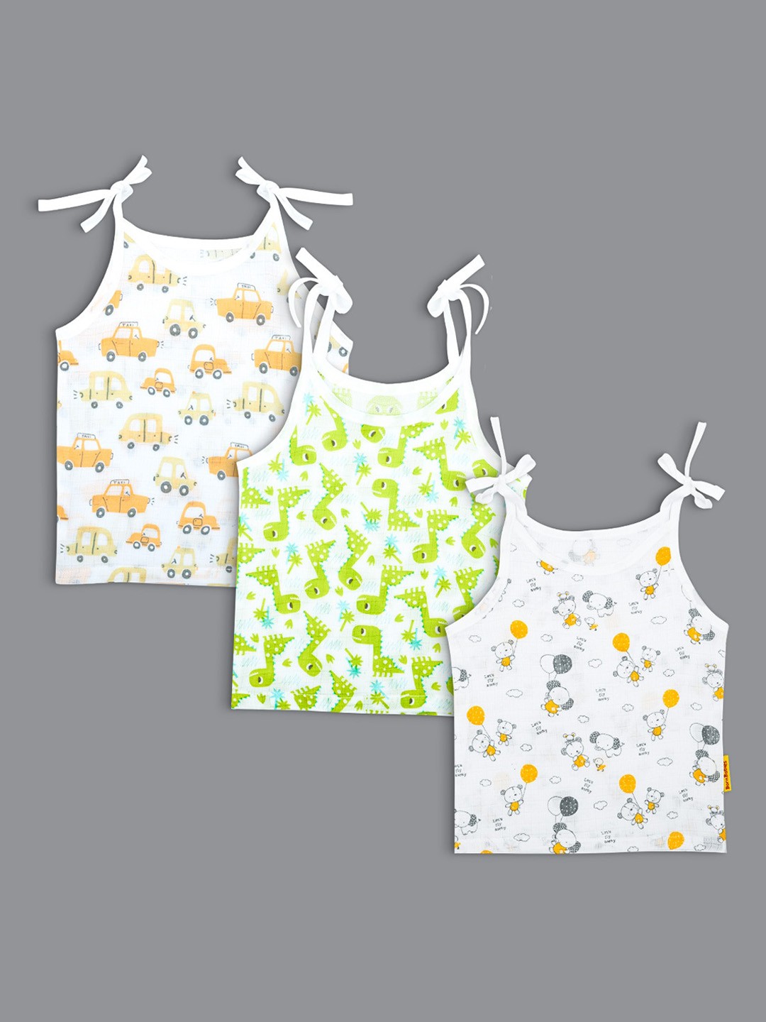 

Born Babies Infants Pack Of 3 Printed Sleeveless Organic Cotton Jhablas, White