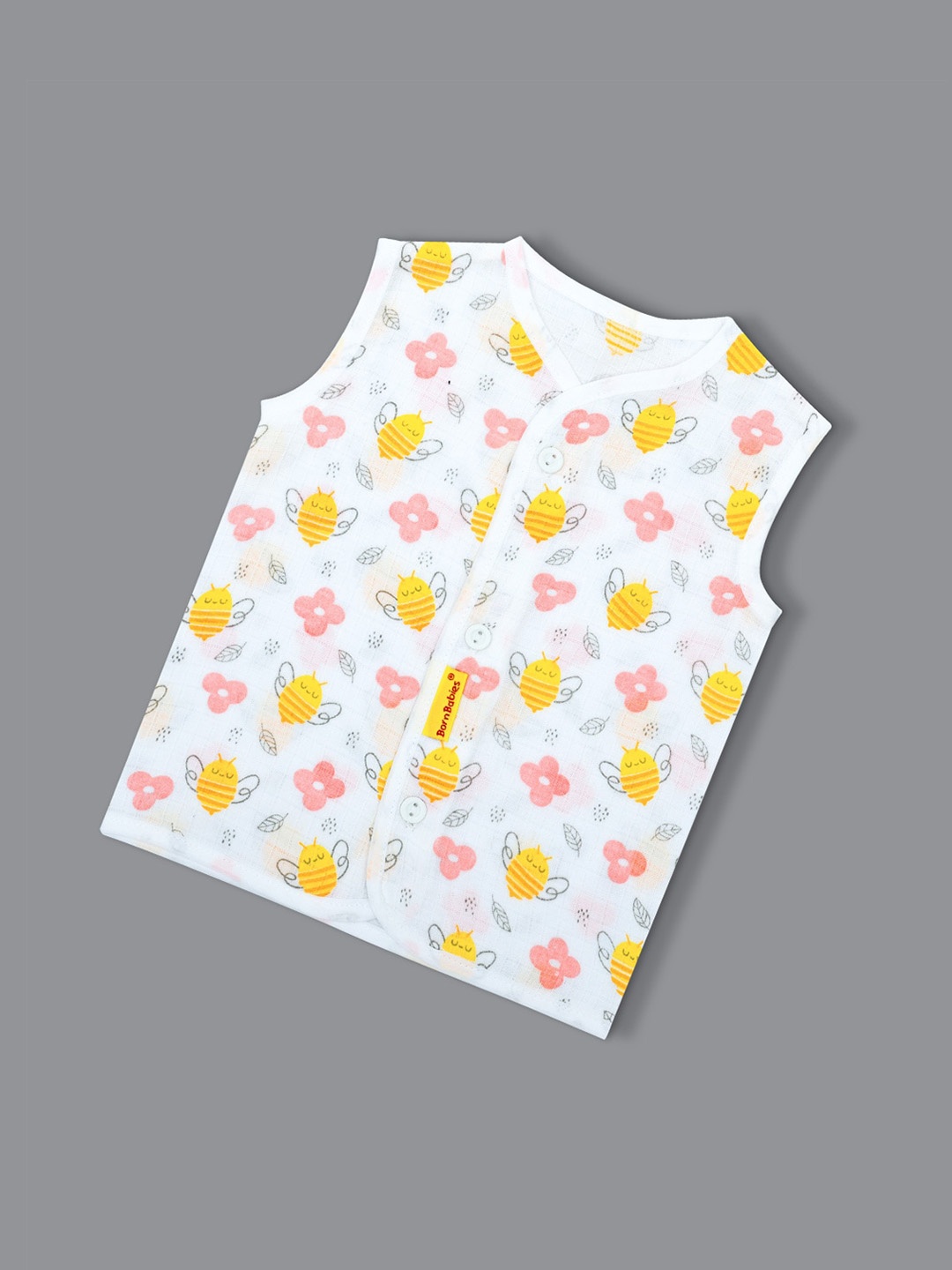 

Born Babies Infants Printed Sleeveless Organic Cotton Jhabla, Yellow