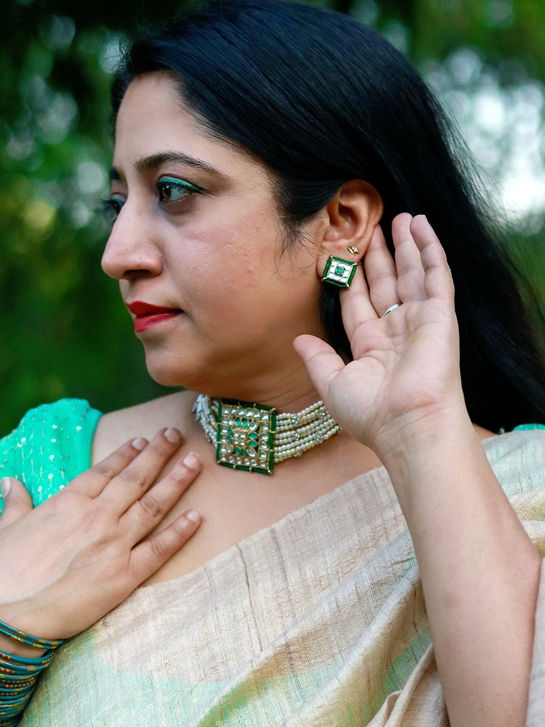 

Anouk Gold-Plated Kundan-Studded & Pearl Beaded Multistrand Jewellery Set