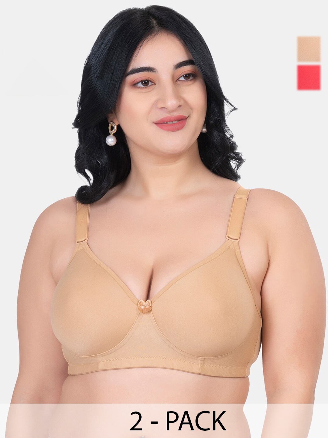 

KOMLI Pack Of 2 Plus Size Lightly Padded Cotton Minimizer Bra With All Day Comfort, Peach