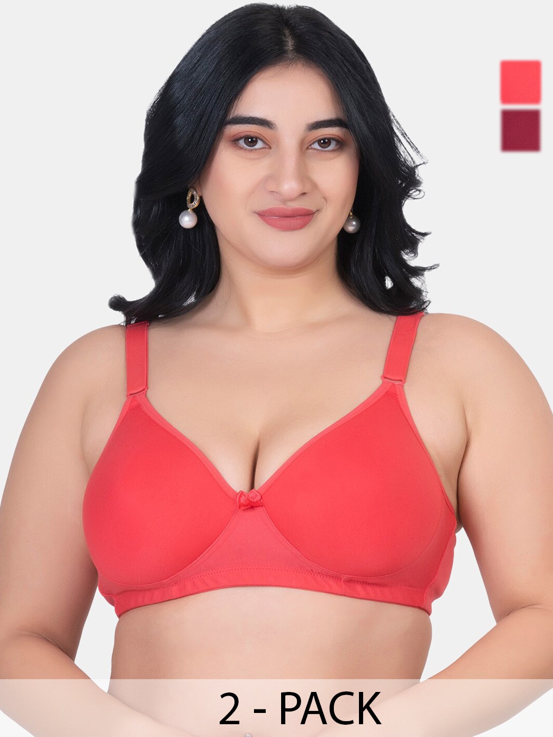 

KOMLI Pack Of 2 Full Coverage Lightly Padded Bra, Maroon