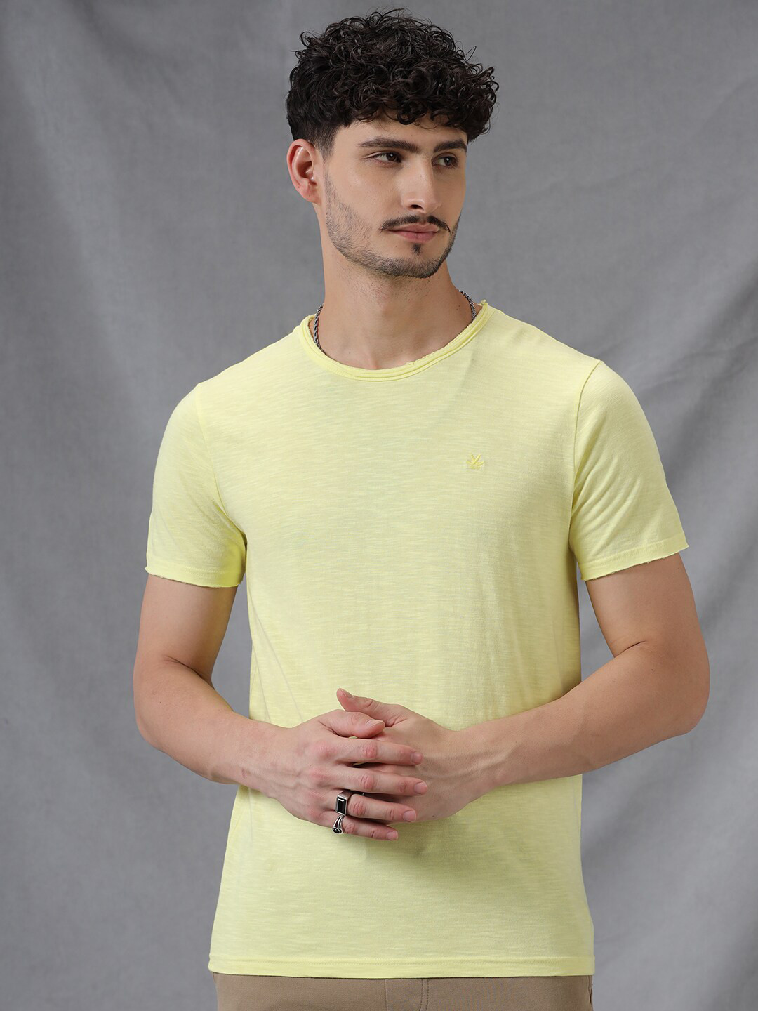 

WROGN Round Neck Slim Fit T-shirt, Yellow