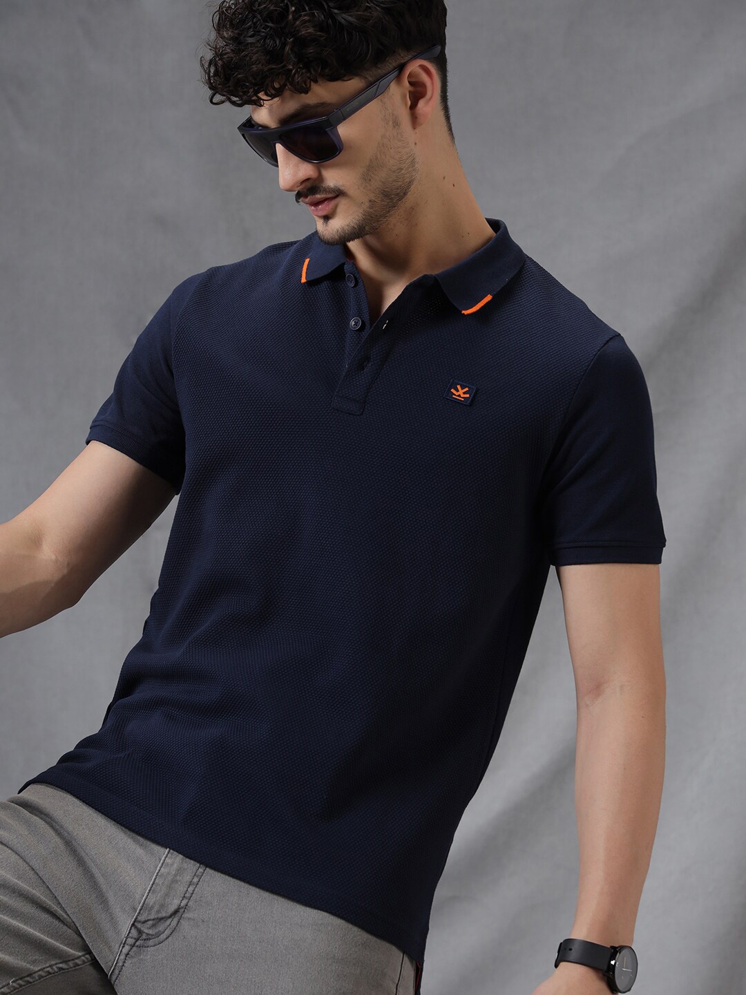 

WROGN Polo Collar Cotton Slim Fit T-shirt, Navy blue