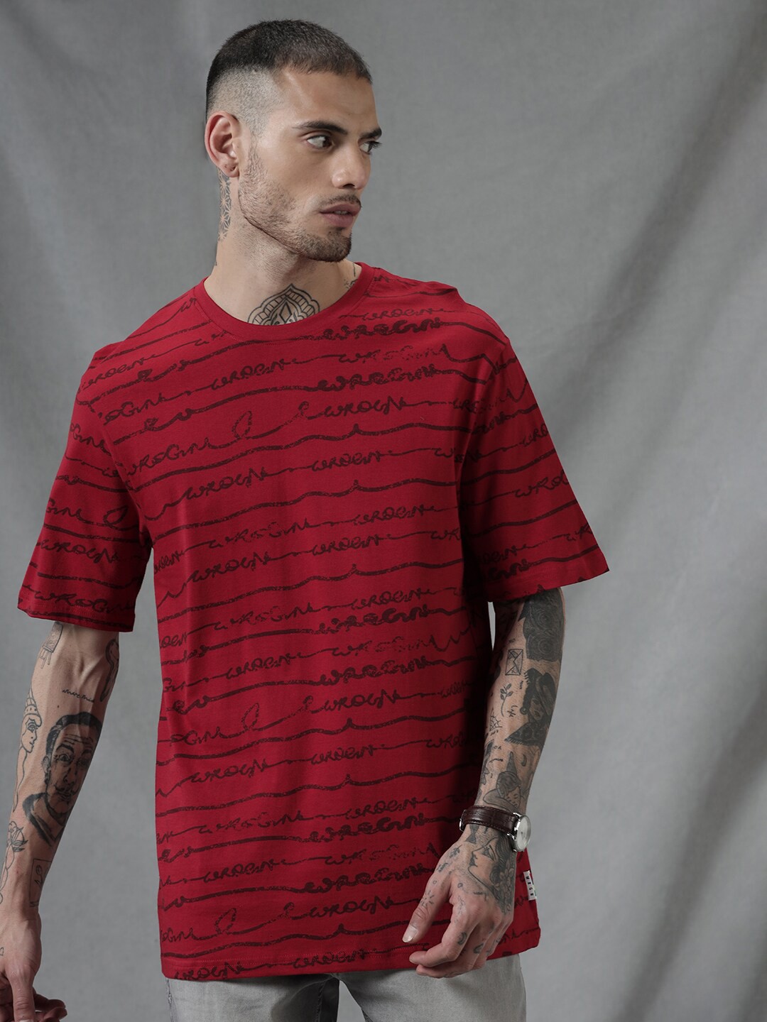 

WROGN Typography Printed Casual T-shirt, Red