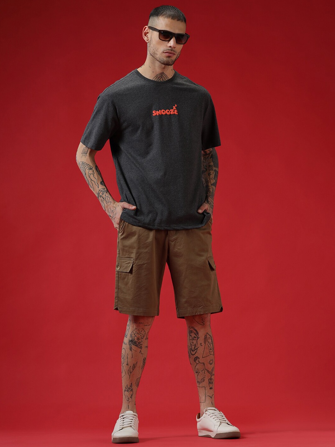 

WROGN Round Neck Cotton Oversized T-shirt, Charcoal