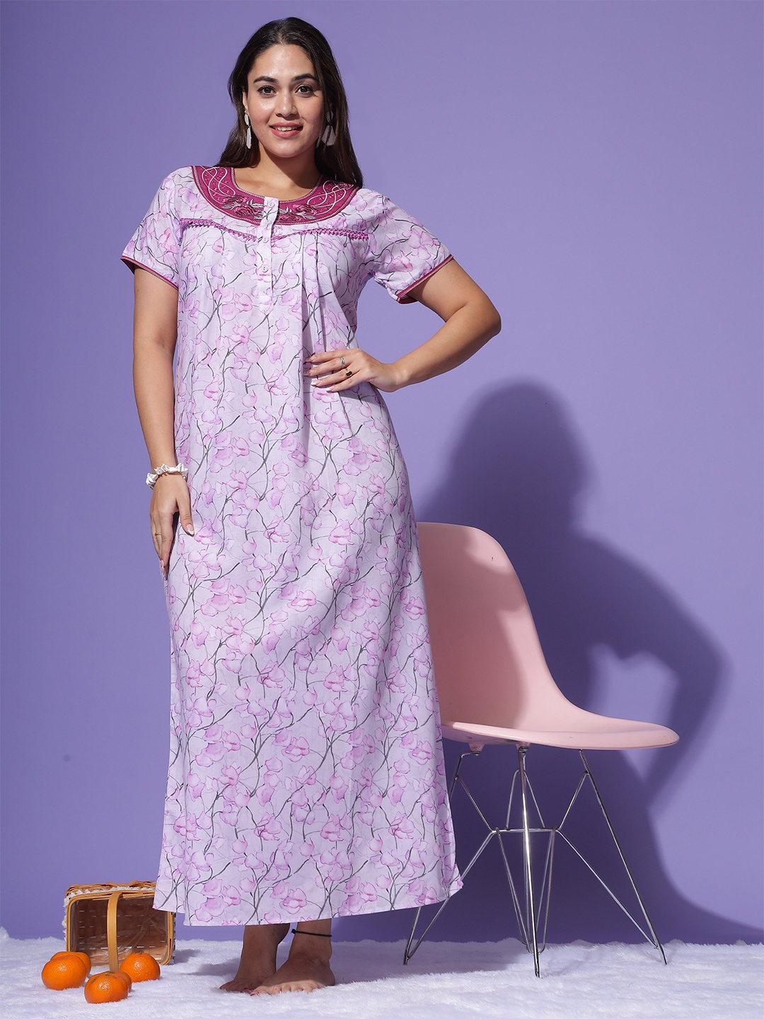 

9shines Label Printed Maxi Nightdress, Purple