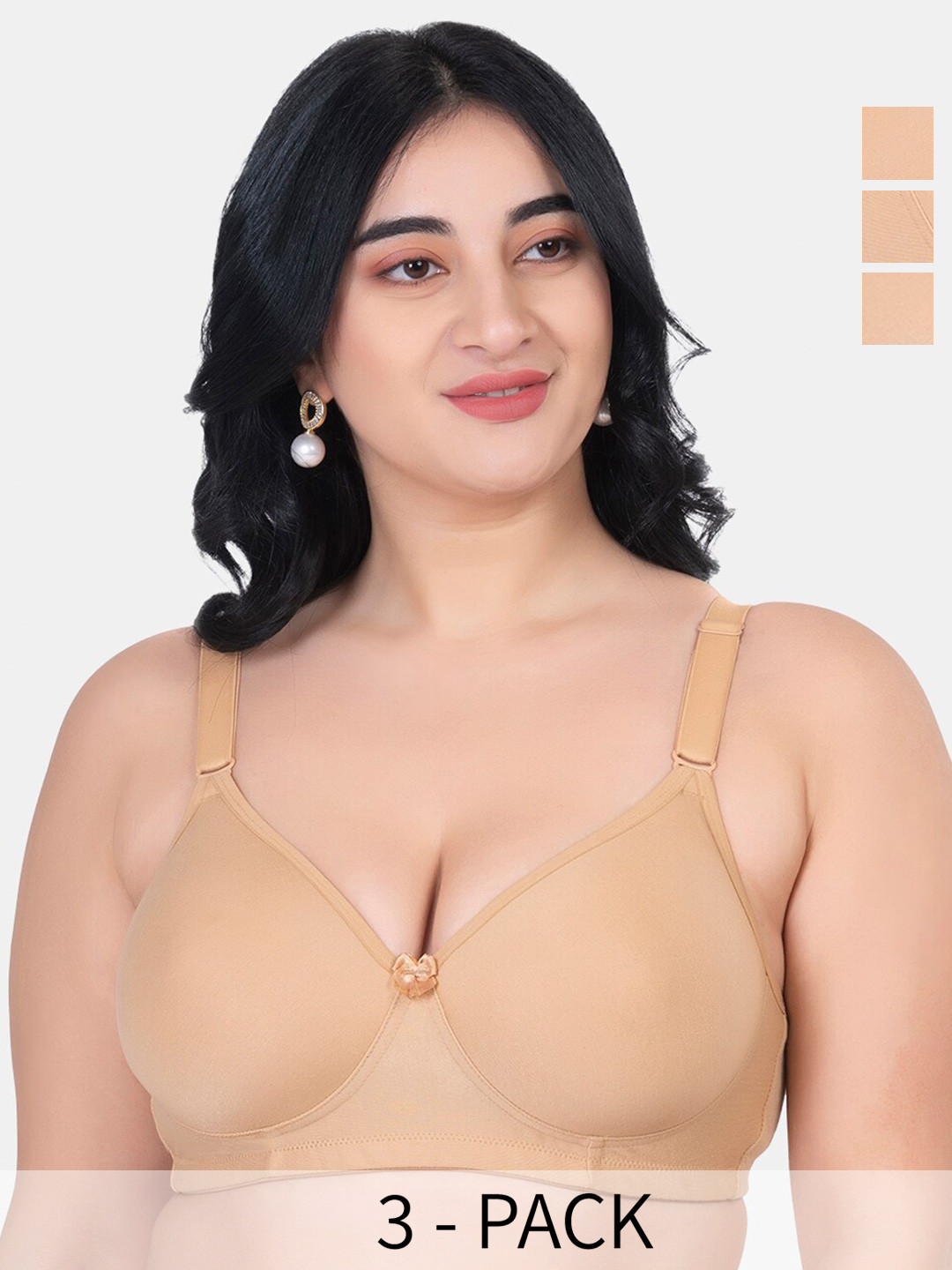 

KOMLI Pack of 3 Cotton Minimizer Bra - Full Coverage Lightly Padded, Beige