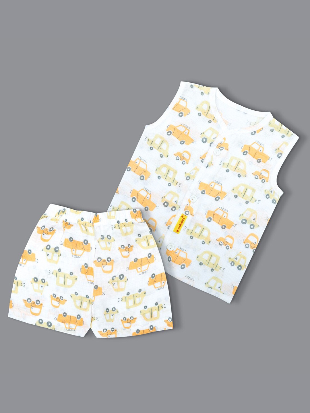 

Born Babies Infant Boys Printed Sleeveless Top with Shorts, Yellow