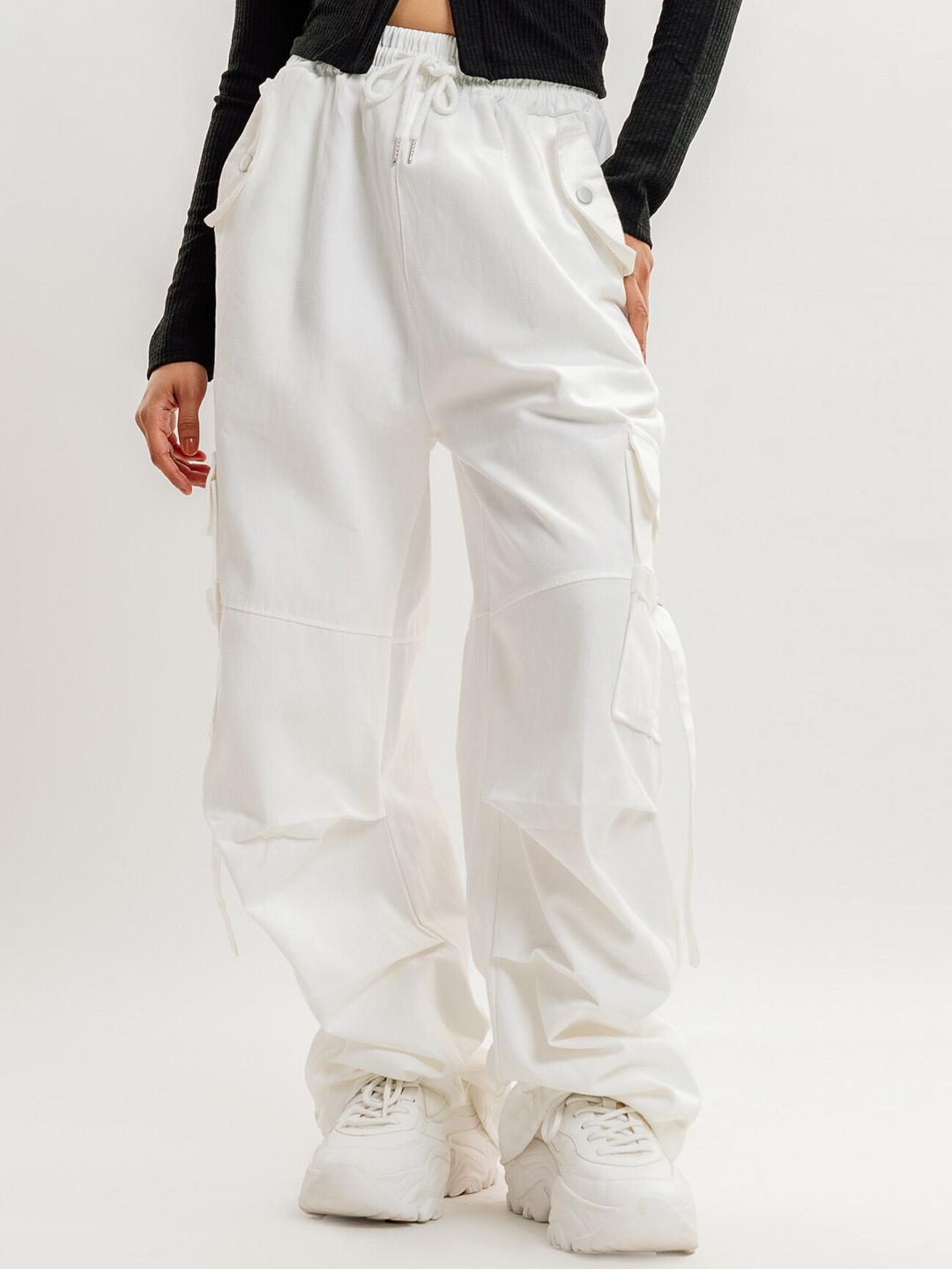 

FREAKINS Women Straight Fit High-Rise Clean Look Stretchable Cargo Jeans, White