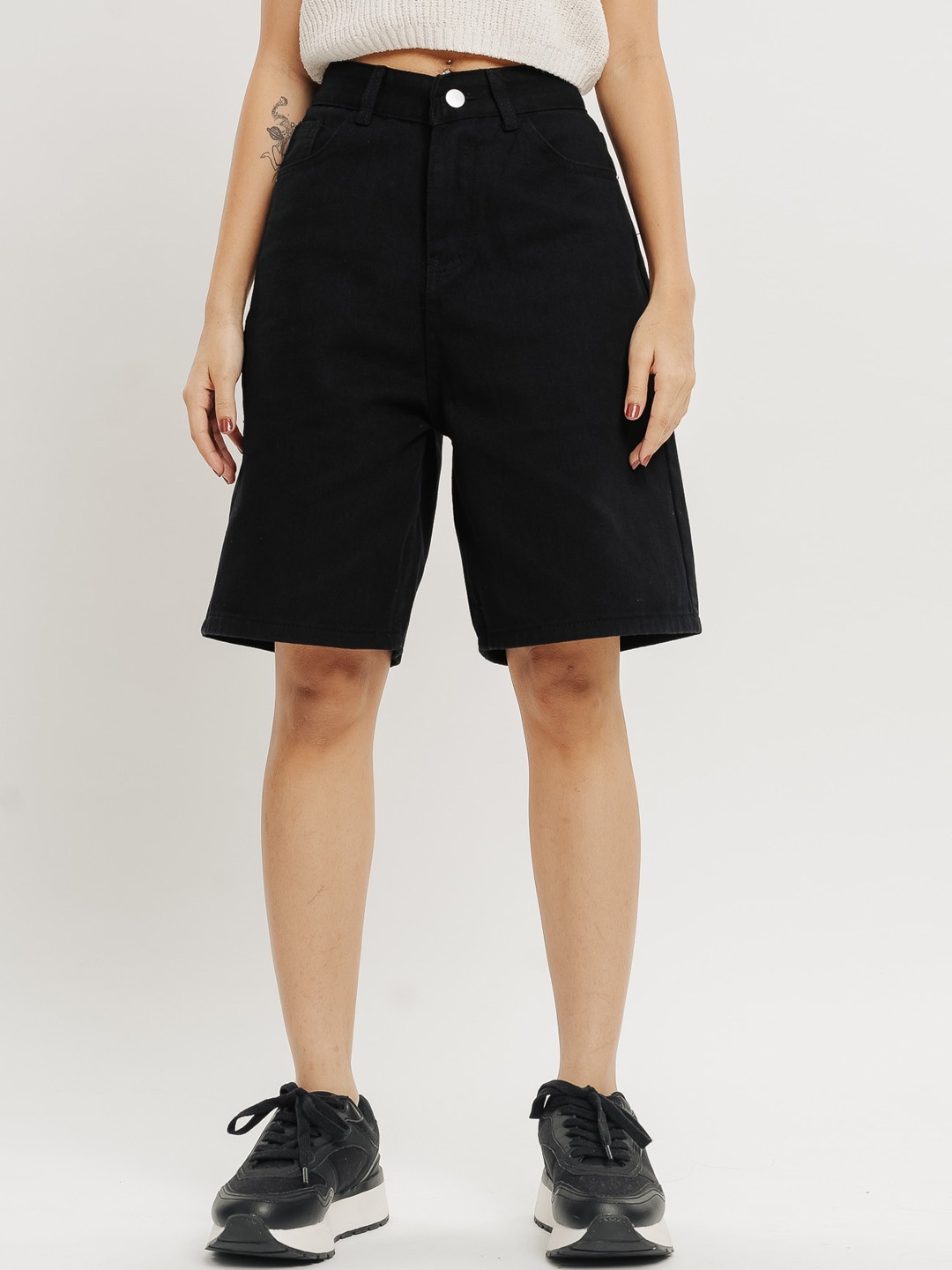 

FREAKINS Women High-Rise Denim Shorts, Black