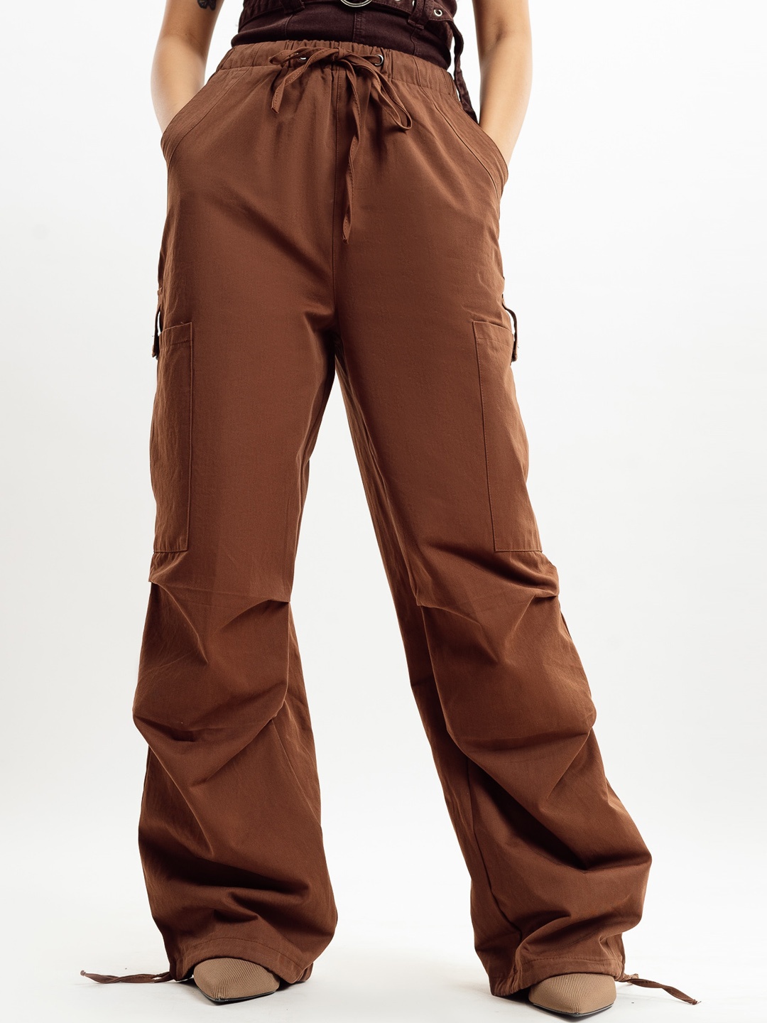 

FREAKINS Women Brown Straight Fit High-Rise Clean Look Stretchable Cargo Jeans