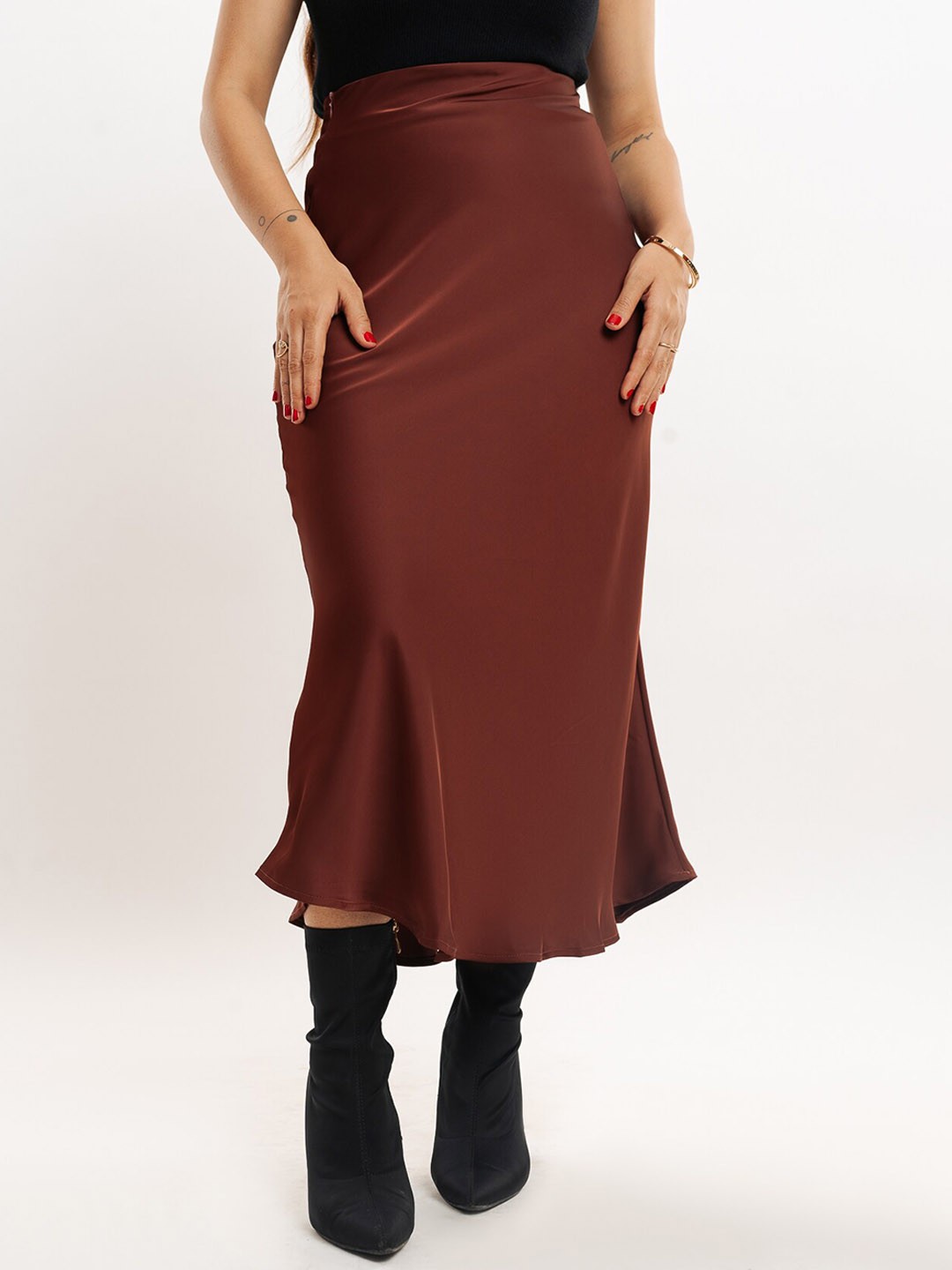 

FREAKINS Women Straight Midi Skirt, Brown