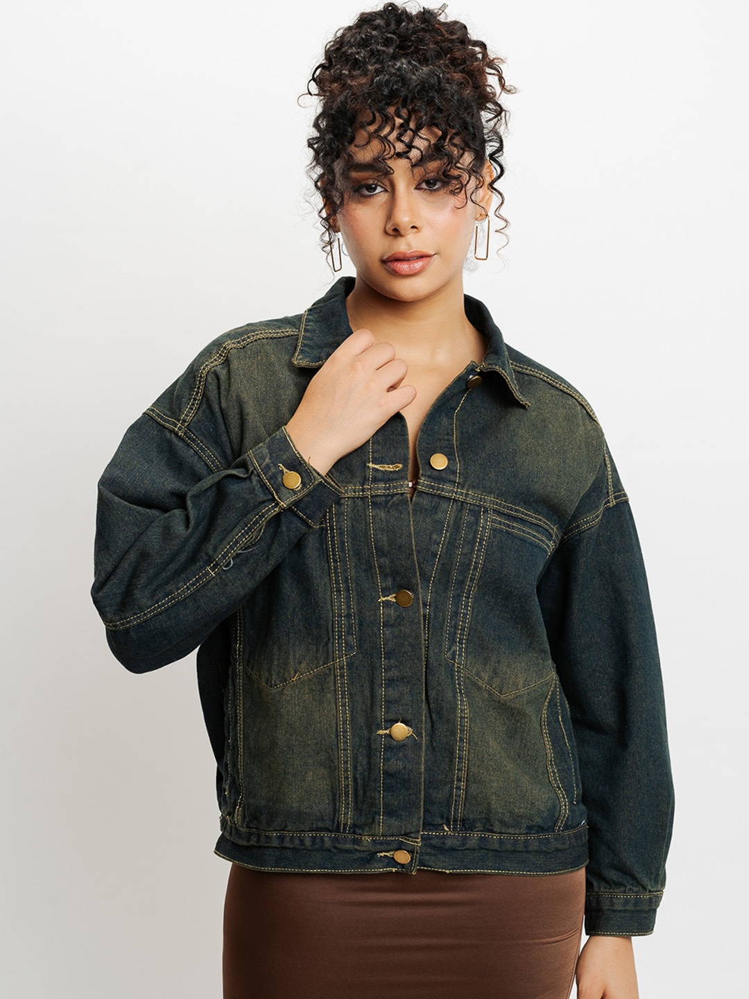 

FREAKINS Washed Pure Cotton Denim Jacket, Black