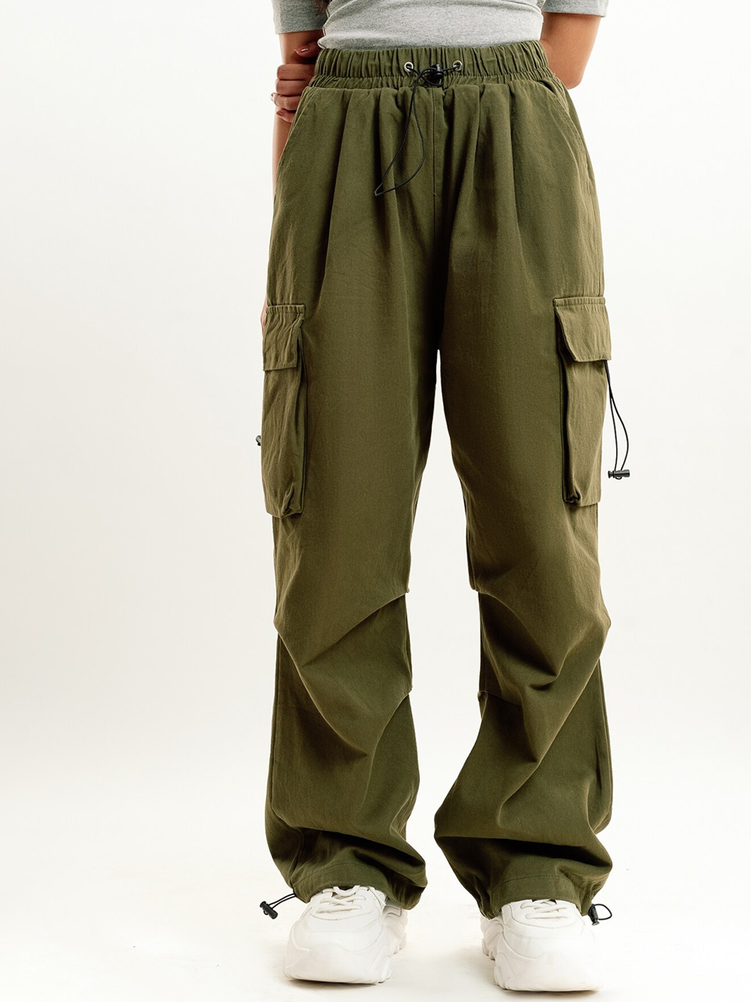 

FREAKINS Women Straight Fit Cotton Fleece Clean Look Cargo Jeans, Green