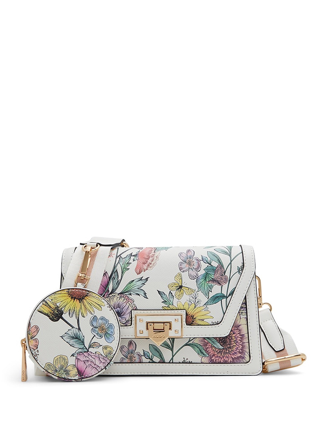 

ALDO Floral Printed Structured Sling Bag, White